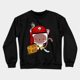 Funny white cat is a pirate Crewneck Sweatshirt